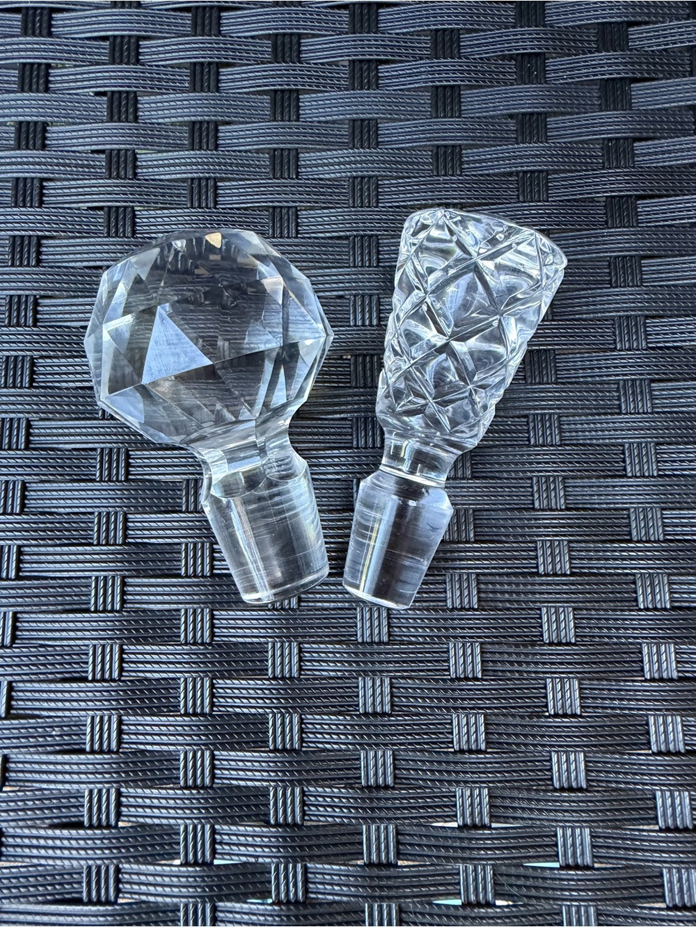 Antique / Vintage Cut Glass Decanter Bottle Stoppers Set of 2 – Faceted Crystal